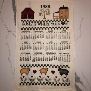 Vintage 1988 Calendar "Home Is Where Your Heart Is" Tea Towel